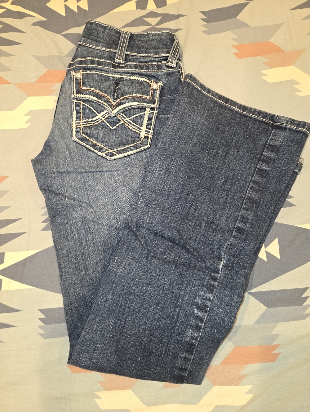 Ariat Dark Blue Boot Cut Jeans with Embroidered Back Pockets Size: 27L